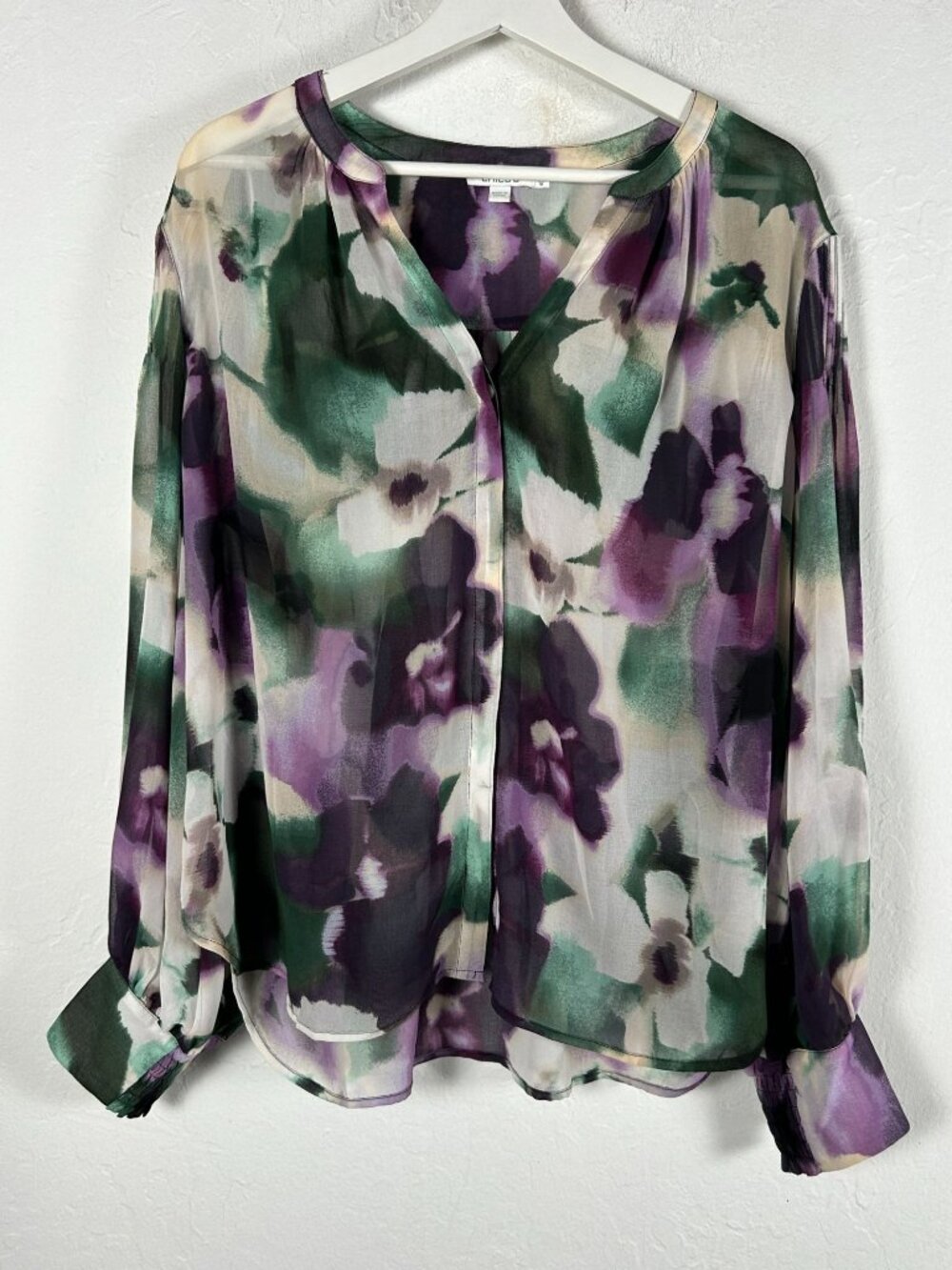 Chico's Womens Bloom Pintuck Sleeve Blouse Top Size 3.5 US 18 Button Up Purple